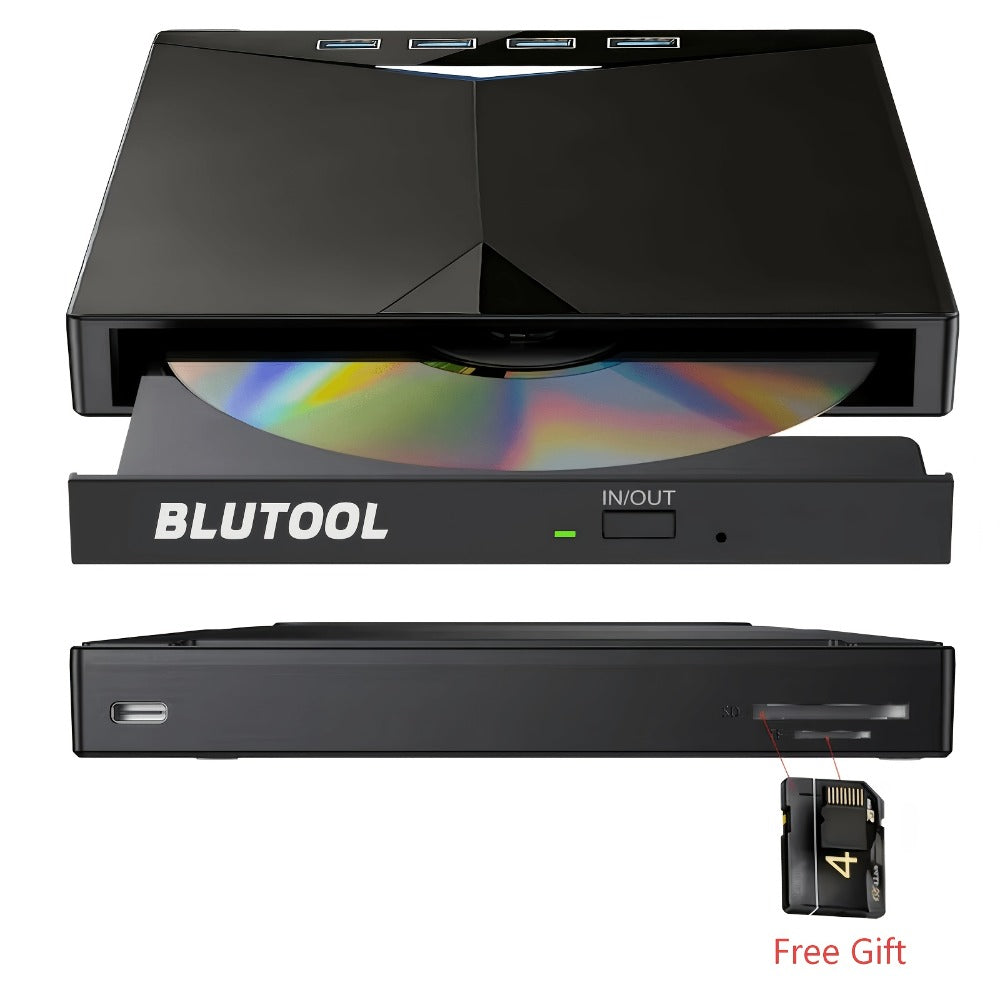 7-in-1 External DVD Drive USB 3.0 with 4 USB Ports & Dual TF/SD Card Reader - High-Speed CD/DVD Burner for Laptop Mac PC