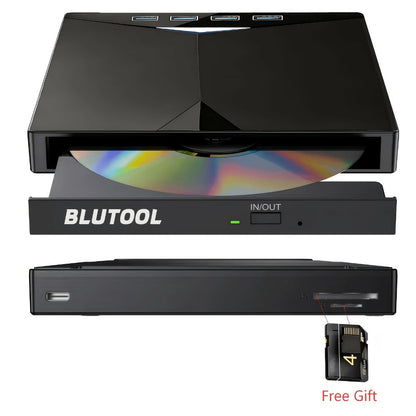 7-in-1 External DVD Drive USB 3.0 with 4 USB Ports & Dual TF/SD Card Reader - High-Speed CD/DVD Burner for Laptop Mac PC