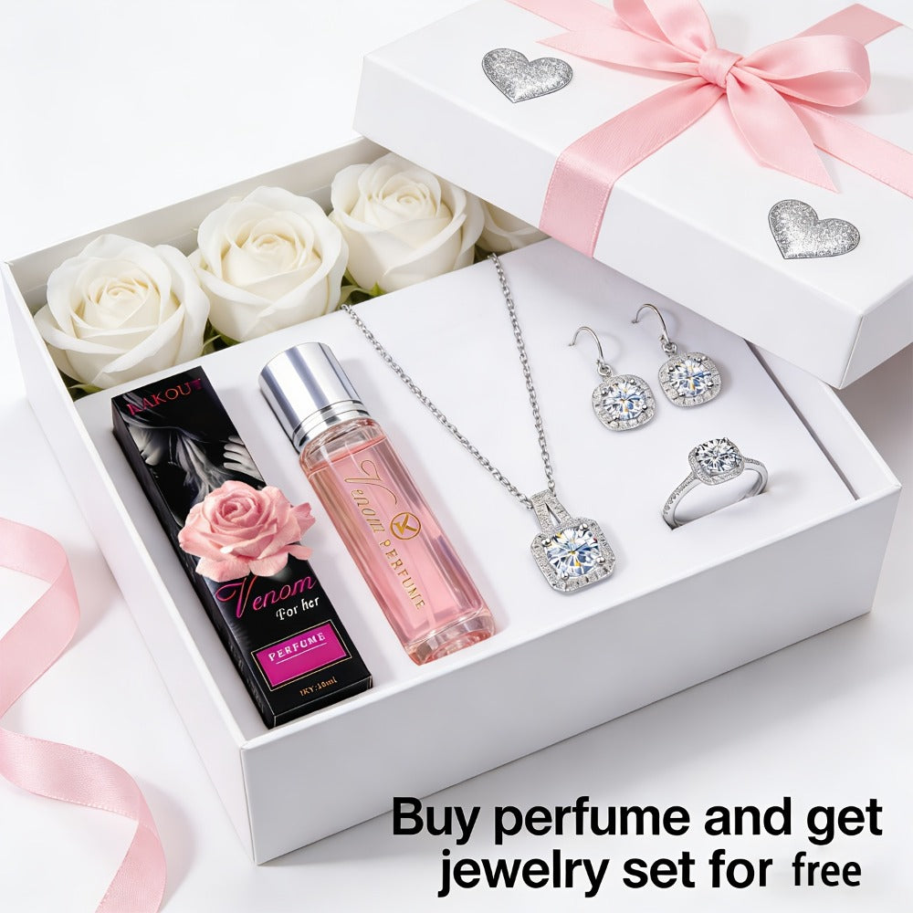 Pheromone Perfume & Jewelry Gift Set for Women 6-8 Hours - 2 Piece Fragrance Accessory Bundle for Bath Time, Home Spa and Personal Care