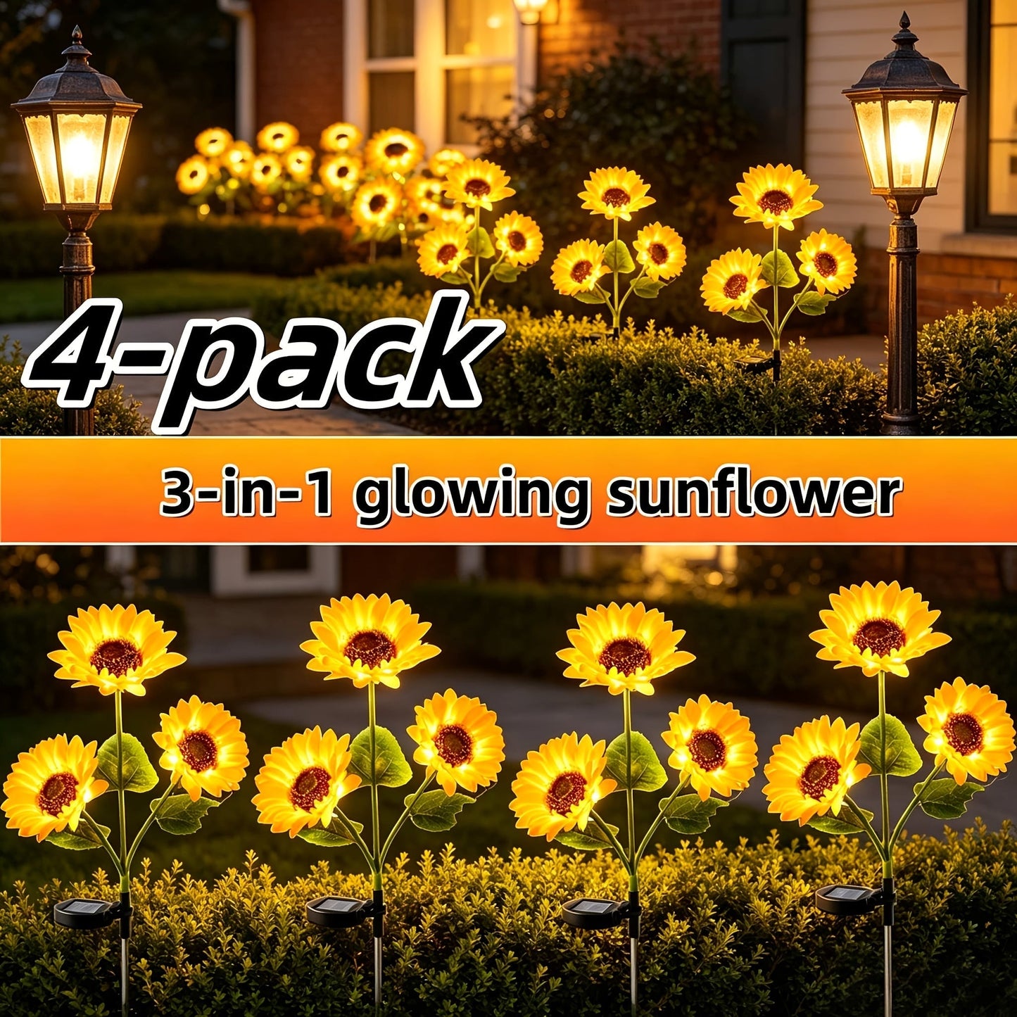 Solar Garden Lights Sunflower Stake Lanterns, IP44 with 1- or 2-Piece configurations Options for Lawn Decor