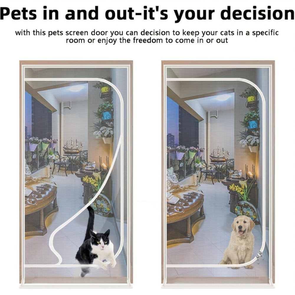 Cat Proof Door Curtain Pet Gate - Double Stitched Durable Scratch-Resistant Screen, Indoor Cat Barrier Door Cover for Doorways