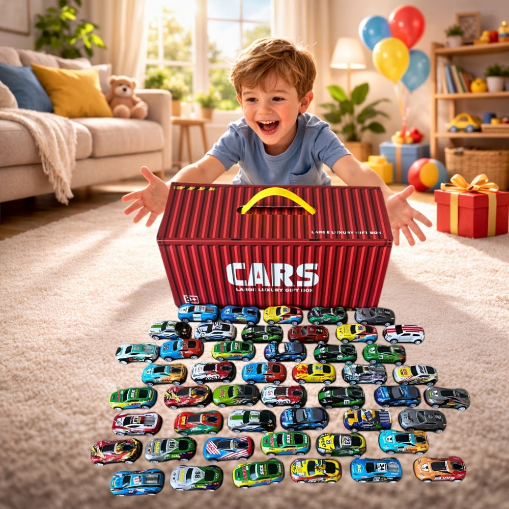 48-Piece Parking Lot Playset for Kids, 4-Level Car Garage with Friction Powered Mini Cars, Ramp & Track