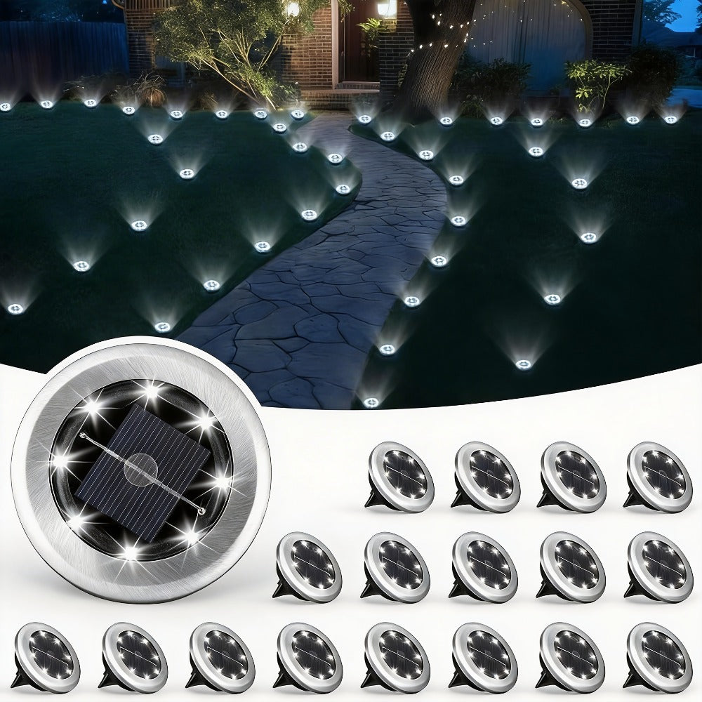 Solar Ground Lights Outdoor LED Path Lights - Stainless Steel In-Ground Solar Lights for Lawn Driveway Courtyard Garden Pathway