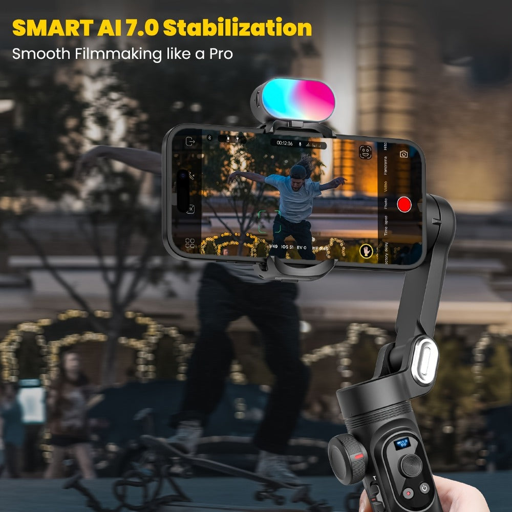 AOCHUAN Smart X Pro Combo 3-Axis Smartphone Gimbal Stabilizer, RGB Fill Light, Extension Rod