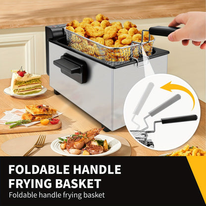 Deep Fryer Electric 1500W Non-Stick with Detachable Basket Adjustable Temperature Control for Home Cooking, Dining and Outdoor Meals