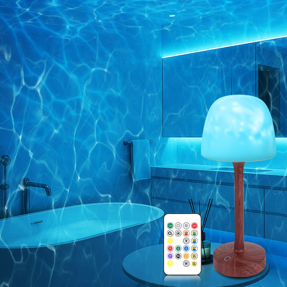 Ocean Wave LED Projector Lamp, 16 Color Rechargeable Cordless Night Light with Remote, Water Ripple Atmosphere Lamp for Bathroom Bedroom