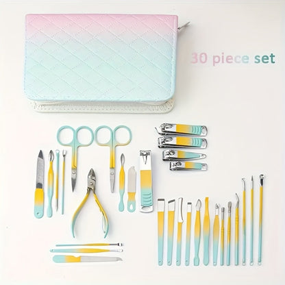 Thirty-Piece Manicure and Pedicure Kit with Gradient Travel Case, Clippers, Scissors and Nail Tools