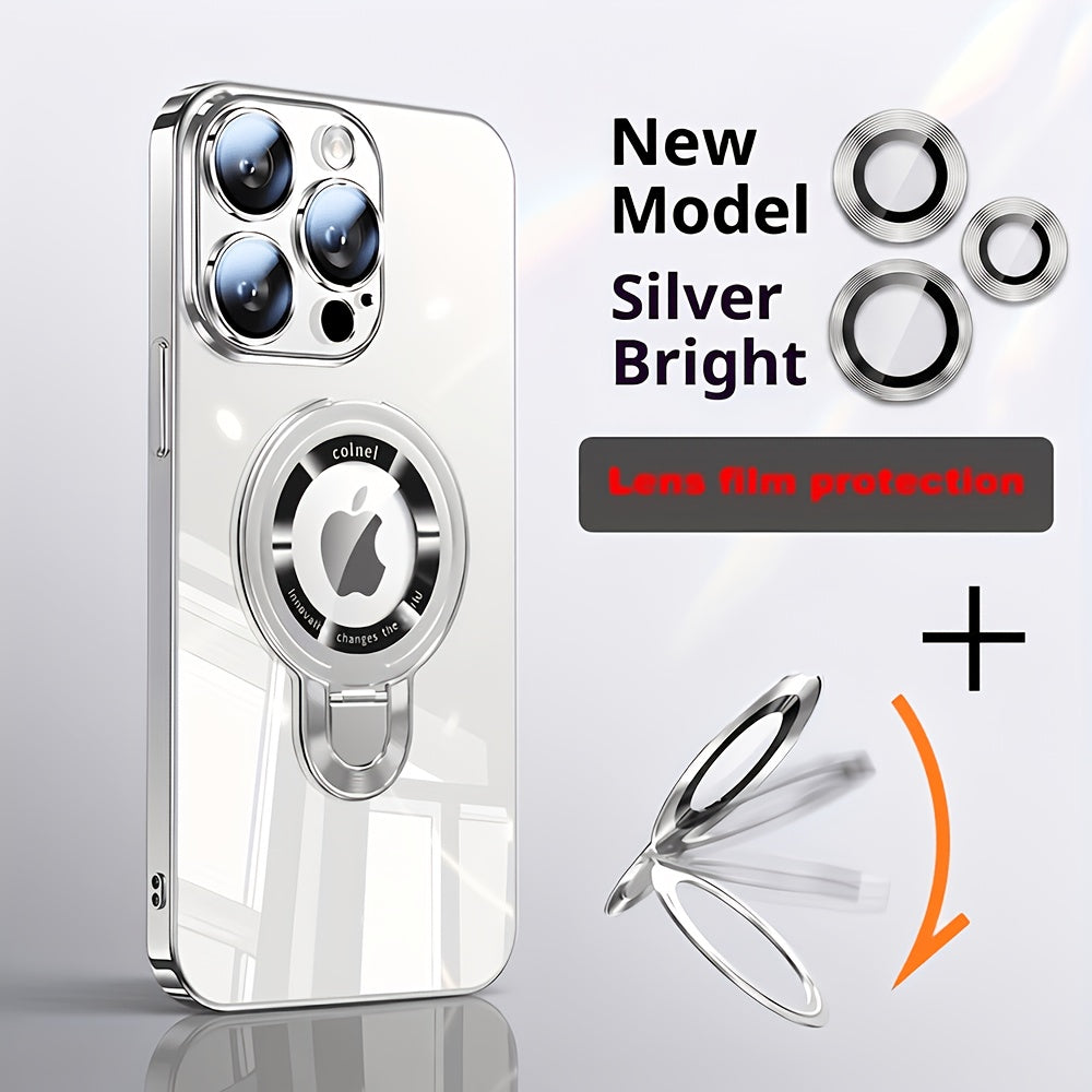 Magnetic iPhone Case Electroplated PC Shockproof Clear Back U-Shield Kickstand Lens Protector for iPhone 17 Pro Max 17 Pro 17 Air 17 16 15