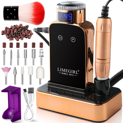 Electric Nail Drill 45000 RPM Cordless Kit with Charging Base, Display and Four Color Options