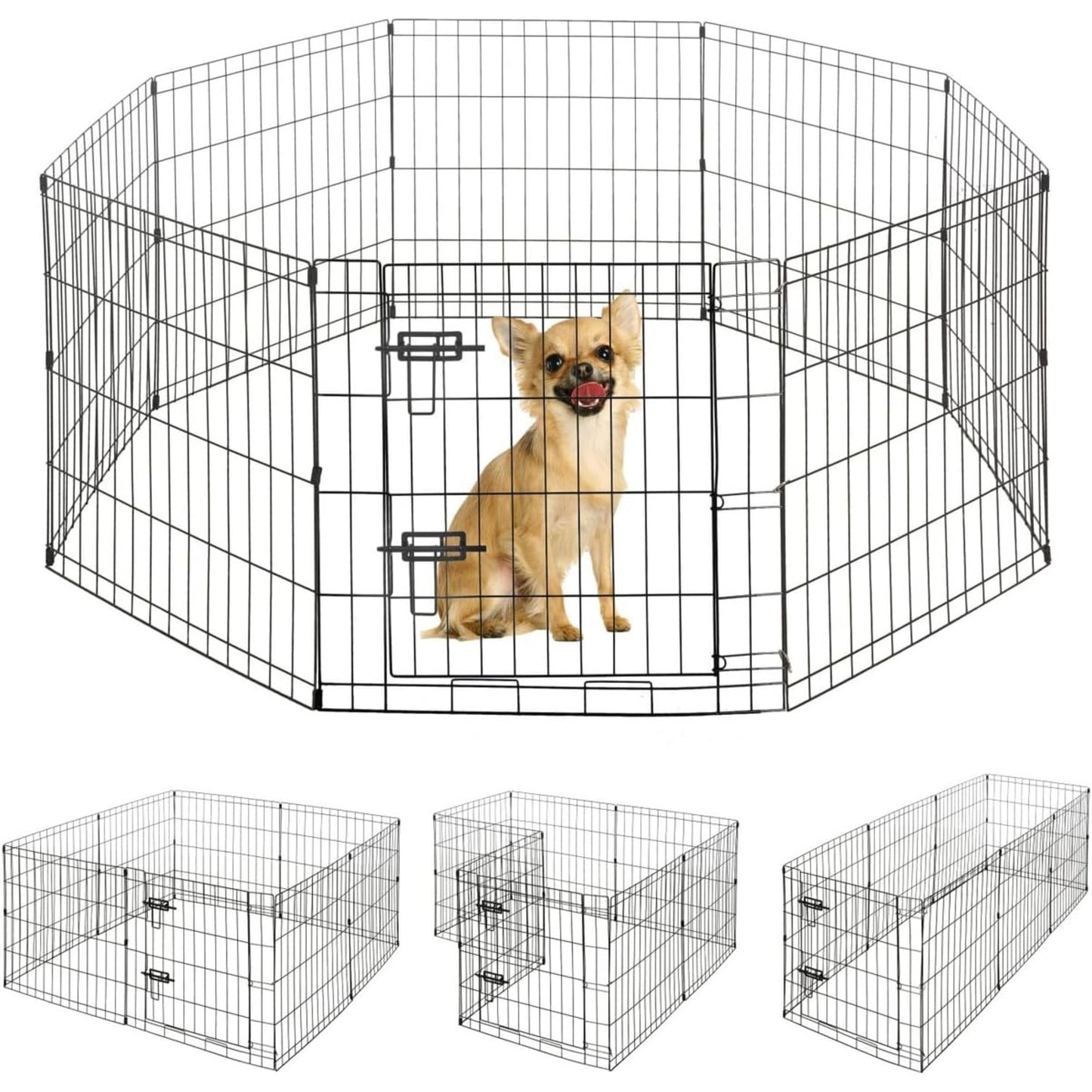 Dog Playpen 8 Panel Foldable Metal Pet Fence with Gate | Heavy-Duty Indoor Outdoor Exercise Pen for Small Dogs & Animals | Portable Kennel