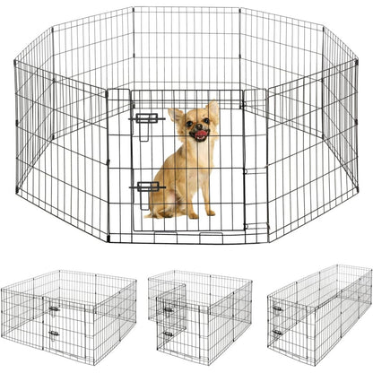 Dog Playpen 8 Panel Foldable Metal Pet Fence with Gate | Heavy-Duty Indoor Outdoor Exercise Pen for Small Dogs & Animals | Portable Kennel