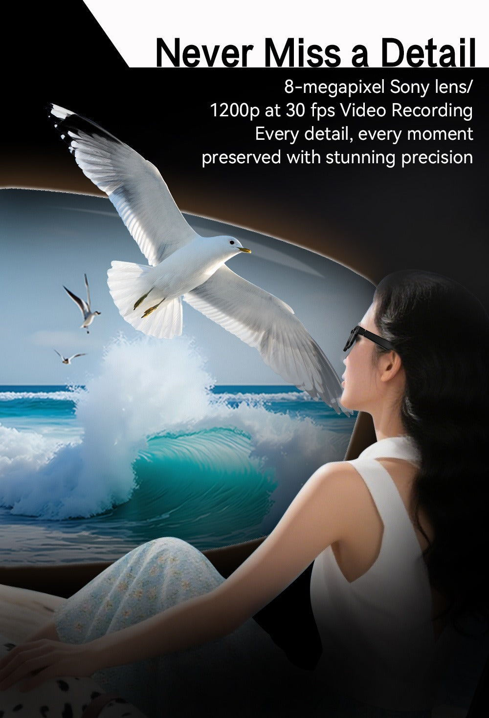 Smart Glasses 8MP Camera Eyewear with Translation, Object Recognition, Touch Control and Bluetooth Calls