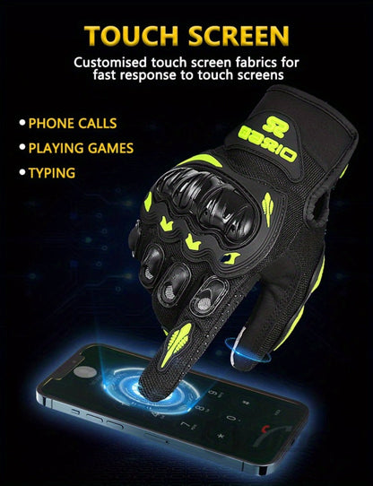 Full-Finger Motorcycle Gloves with Segmented Knuckle Shell, Wrist Tabs, Black or Red in M to XL