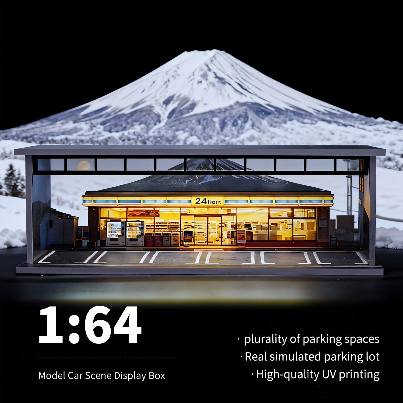 LED Light-Up 1:64 Scale Garage Diorama Display Case, 6-Car, Clear Acrylic Dust-Proof, Expandable Showcase for Diecast Collectors