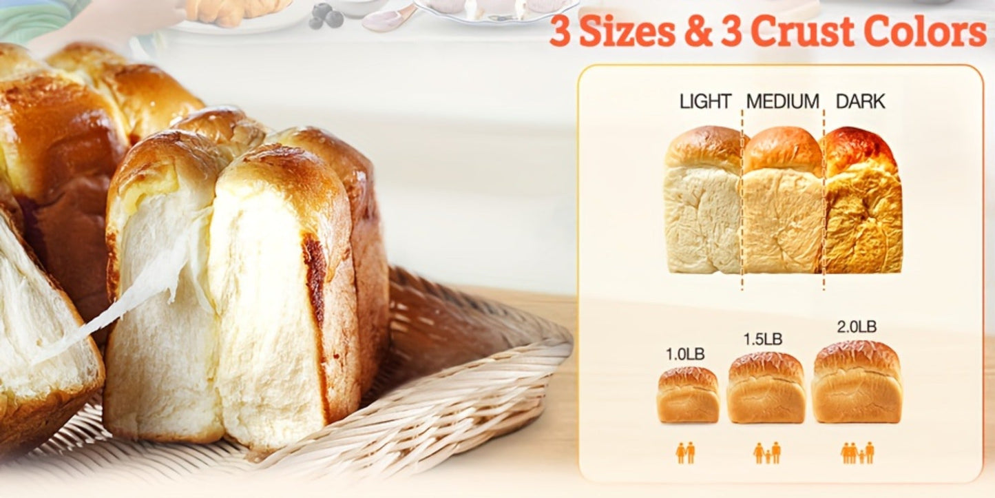 Bread Machine 12-in-1 Bread Maker with Gluten-Free Setting, Nonstick Pan, 2 Loaf Sizes, 13H Delay Timer & 1H Keep