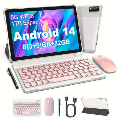 Android Tablet 10-Inch with Android 14, A523 Octa-Core, WiFi 6 and Tablet or Keyboard Options