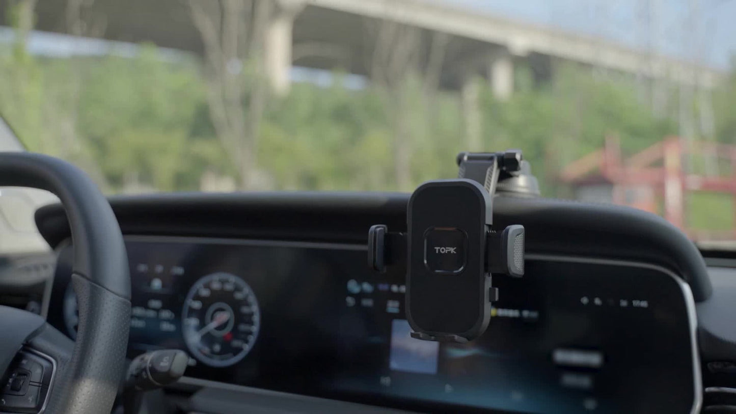 Dashboard Phone Mount with Adhesive Base, Adjustable Multi-Joint Arm and Black Spring-Grip Cradle
