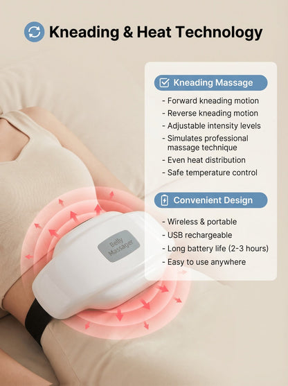 Electric Abdominal Massager with Heat - Rechargeable Portable Stomach Massager with 3 Massage Modes & Heating for Home or Salon Spa Use