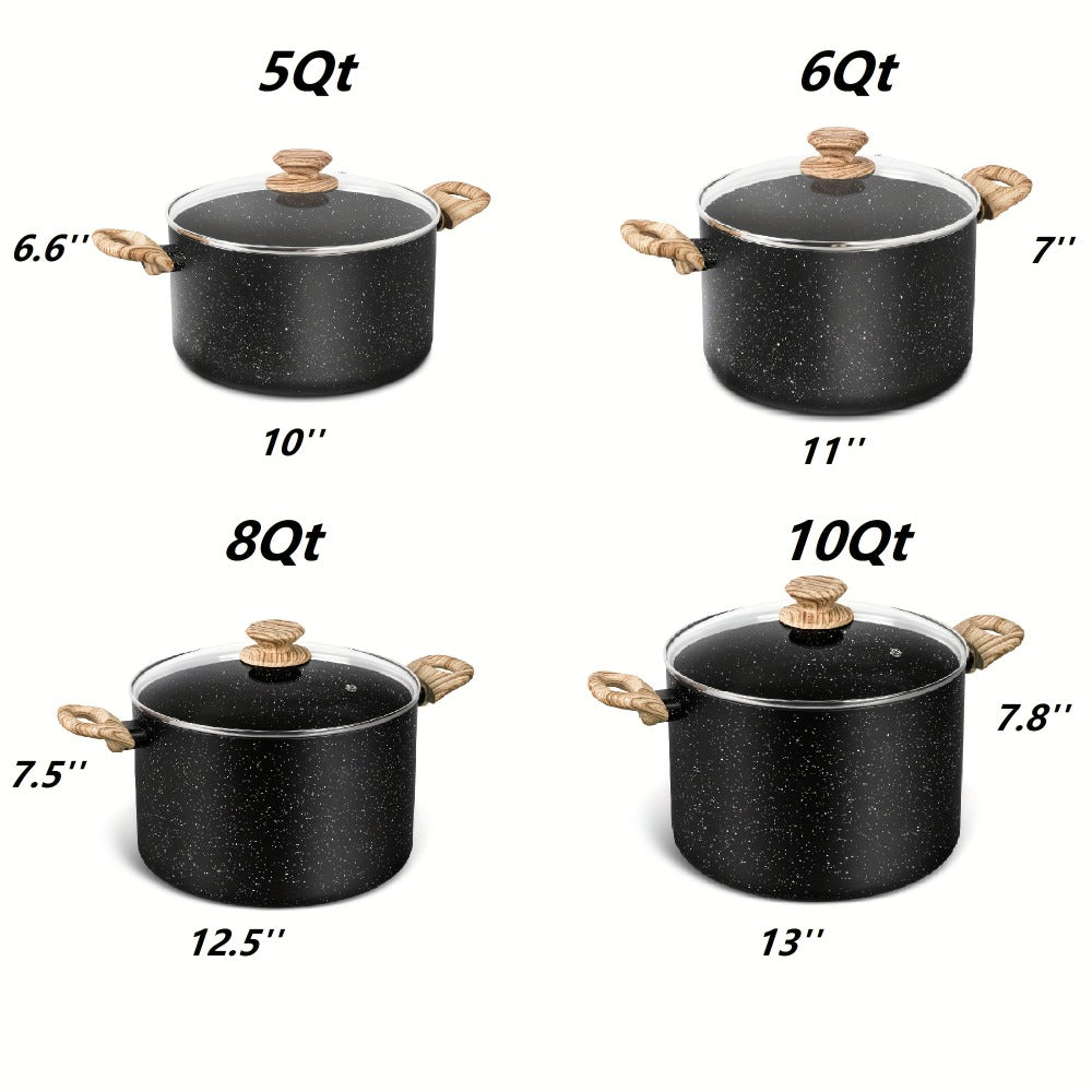 Nonstick Stock Pot Granite Soup Pot with Lid Induction Compatible Aluminum PFOA Free Stay for Entryways, Bedrooms and Living Spaces