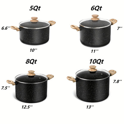 Nonstick Stock Pot Granite Soup Pot with Lid Induction Compatible Aluminum PFOA Free Stay for Entryways, Bedrooms and Living Spaces