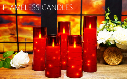 Flameless LED Candles with Remote Control Timer and Star String Lights Set of 5 or 7 Pillar Candles for Wedding Garden Home Decor