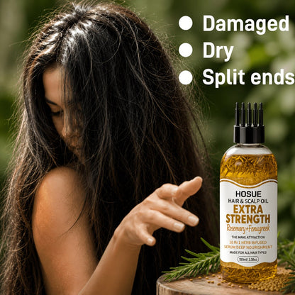 Rosemary and Fenugreek 10-in-1 Hair and Scalp Oil, 100ml Dropper Bottle with Ten Printed Botanical Oils