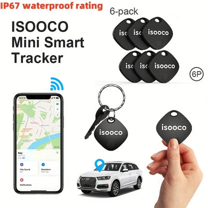 Black Mini Item Tracker Tags Six-Piece Set with Keyring Holes and One 6-Pack Checkout Pictured