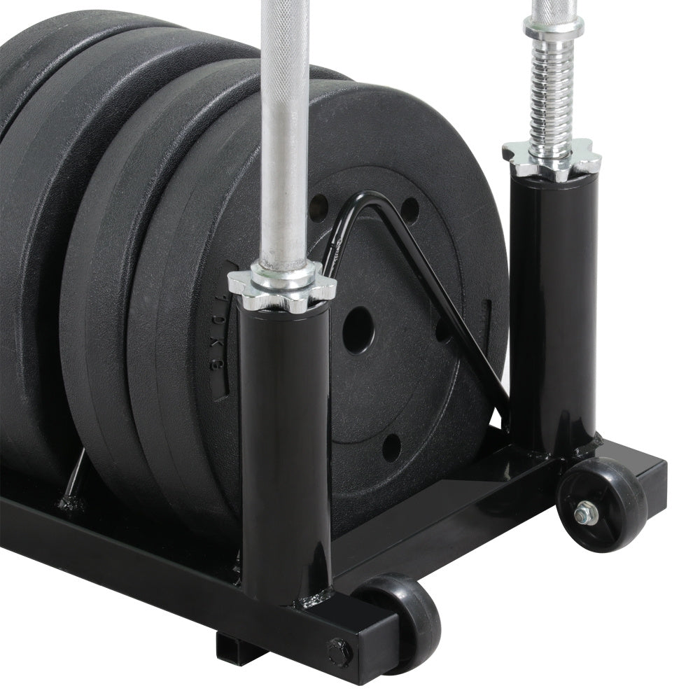 Barbell & Weight Plate Storage Rack with Wheels & Handle – 300 lb Capacity, 2 Barbell Holders, 4 Plate Slots