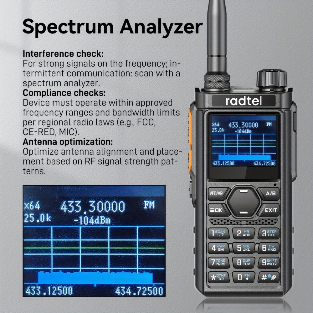 Tri-Band Ham Radio Handheld Walkie Talkie Radtel RT-910B, 6M VHF UHF Air Band Two-Way Radio, APP Programming