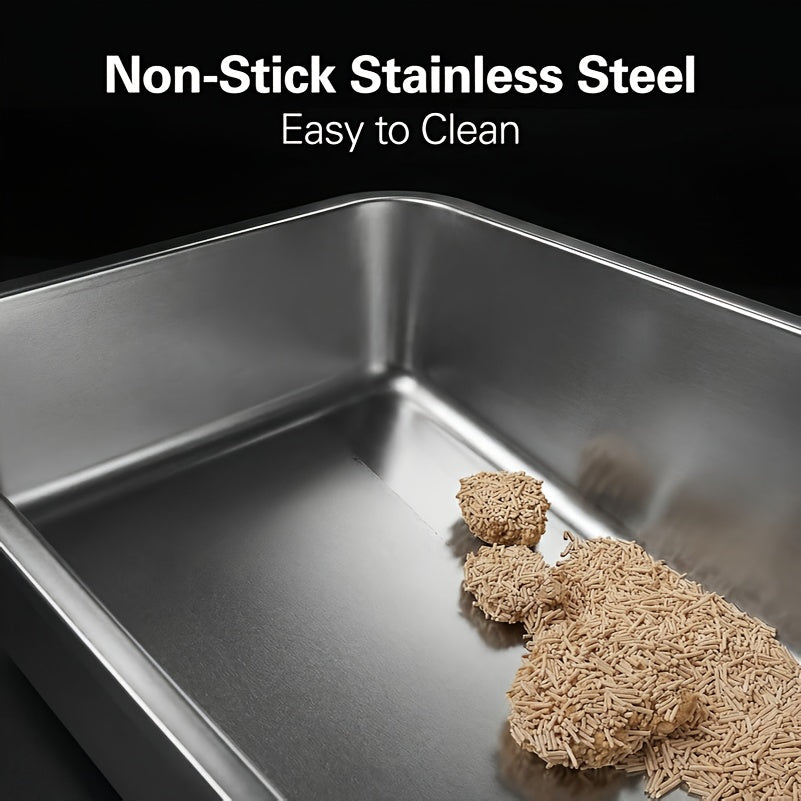Large Stainless Steel Cat Litter Box 24x16x6 Inch Heavy Duty Rust-Proof Easy Clean Open Top Metal Litter Pan for Big Cats & Rabbits