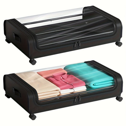 Under Bed Storage Organizer with Wheels & Lid – Metal Rolling Bins for Clothes Bedding Shoes Blankets Books (2pcs)