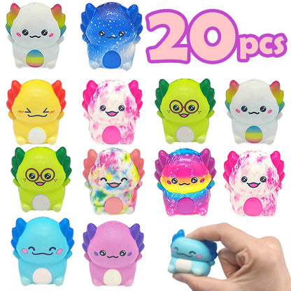 Axolotl Squishy Toys 20 Pack Slow Rising Fidget Sensory Stress Toys for Kids, Cute Salamander Newt Ice Cream Shape Squeeze Toys