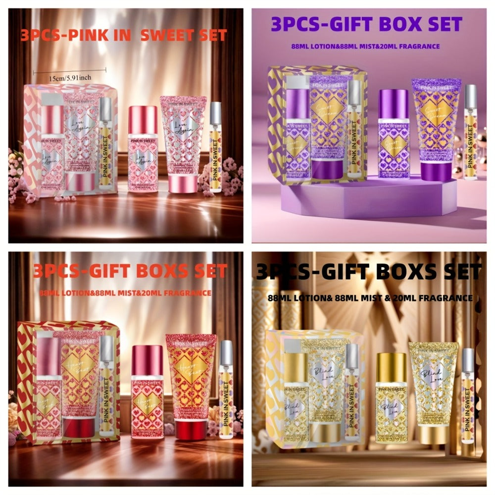 Perfume Gift Set for Women 3-Piece Body Spray Cream Mini EDP Sweet Gourmand Fragrance Date Night Party Birthday Gift
