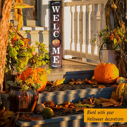 Porch Sign with 12 Interchangeable Seasonal Icons 47 Inch Tall – Welcome Sign for Front Door, Wind Resistant Leaner Board for Patio Yard