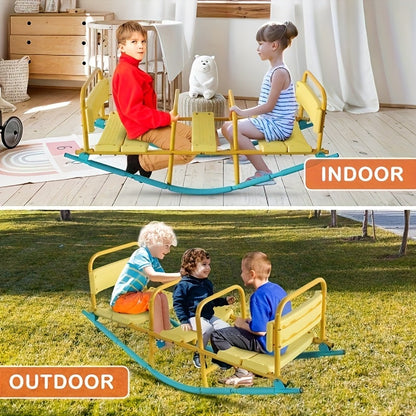 Kids Metal Teeter Totter 2-in-1 Seesaw & Rocker for Boys and Girls – 1 to 3 Person Indoor Outdoor Rocking Seesaw