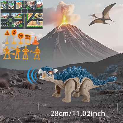 Battery-Powered Walking Ankylosaurus Dinosaur Toy with Roaring Sound and Random-Color Checkout