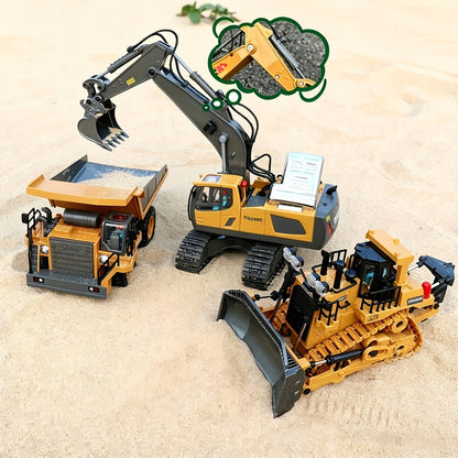 RC Construction Vehicle Set 2-in-1 & 3-in-1, 2.4G 11-Channel Remote Control Excavator Dump Truck Forklift Bulldozer
