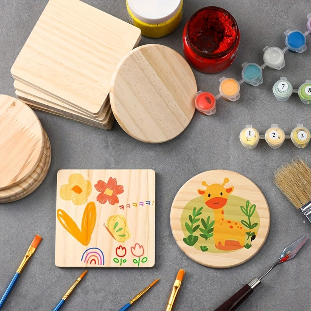 Unfinished Wood Coasters for Crafts 4 Inch Square and Round Wooden Coasters with Pad for DIY for Home Cooking, Dining and Outdoor Meals