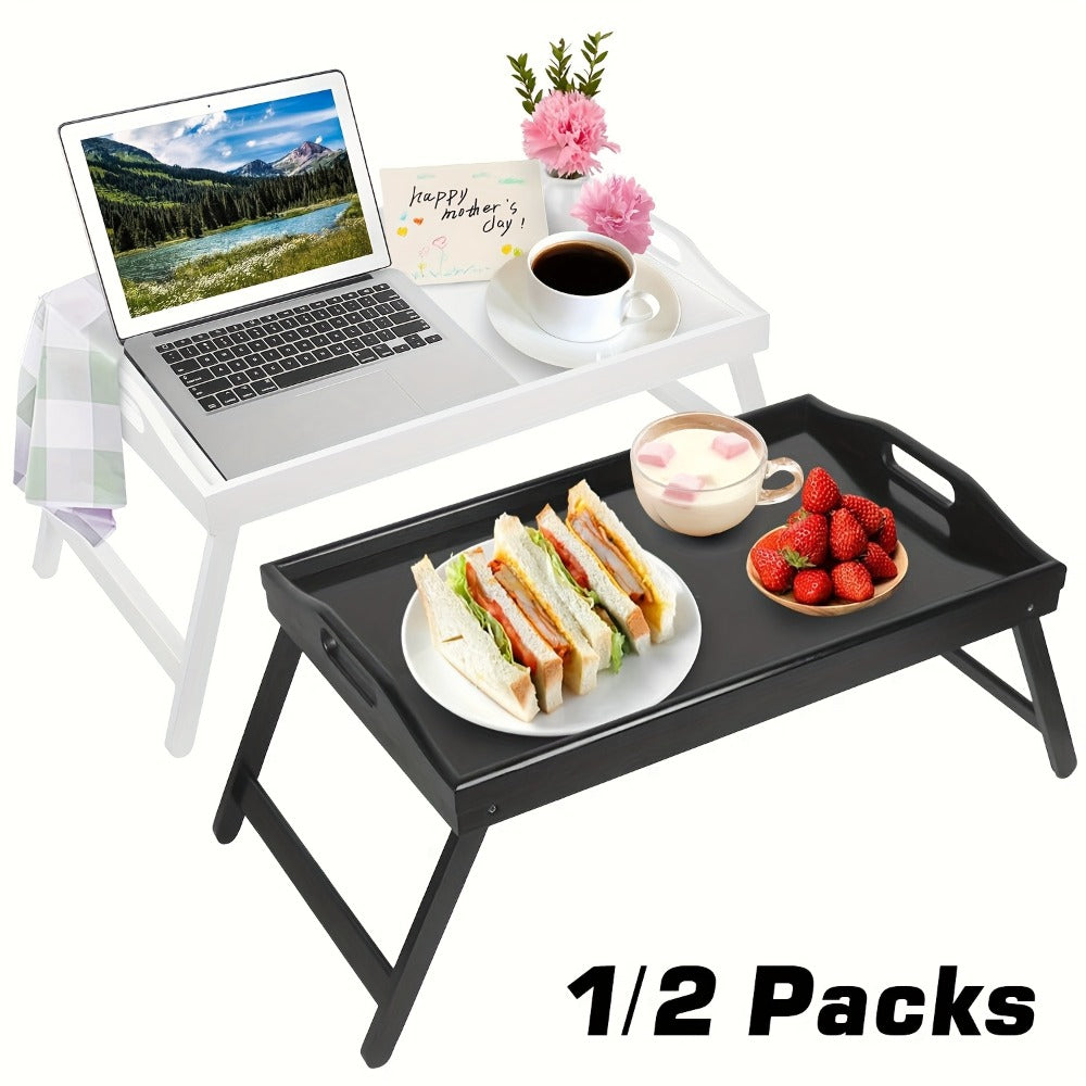 Bamboo Bed Tray Table with Folding Legs & Handles, Breakfast Sofa Lap Desk, 19.32" x 11.83", Natural Bamboo