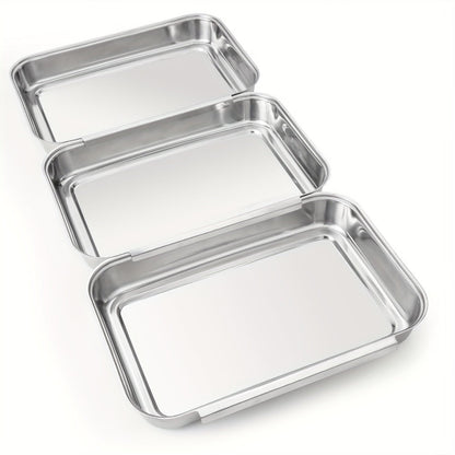 Stainless Steel Breading Tray Set 3-Piece, Food Prep Coating Trays for Breading Chicken Fish Shrimp