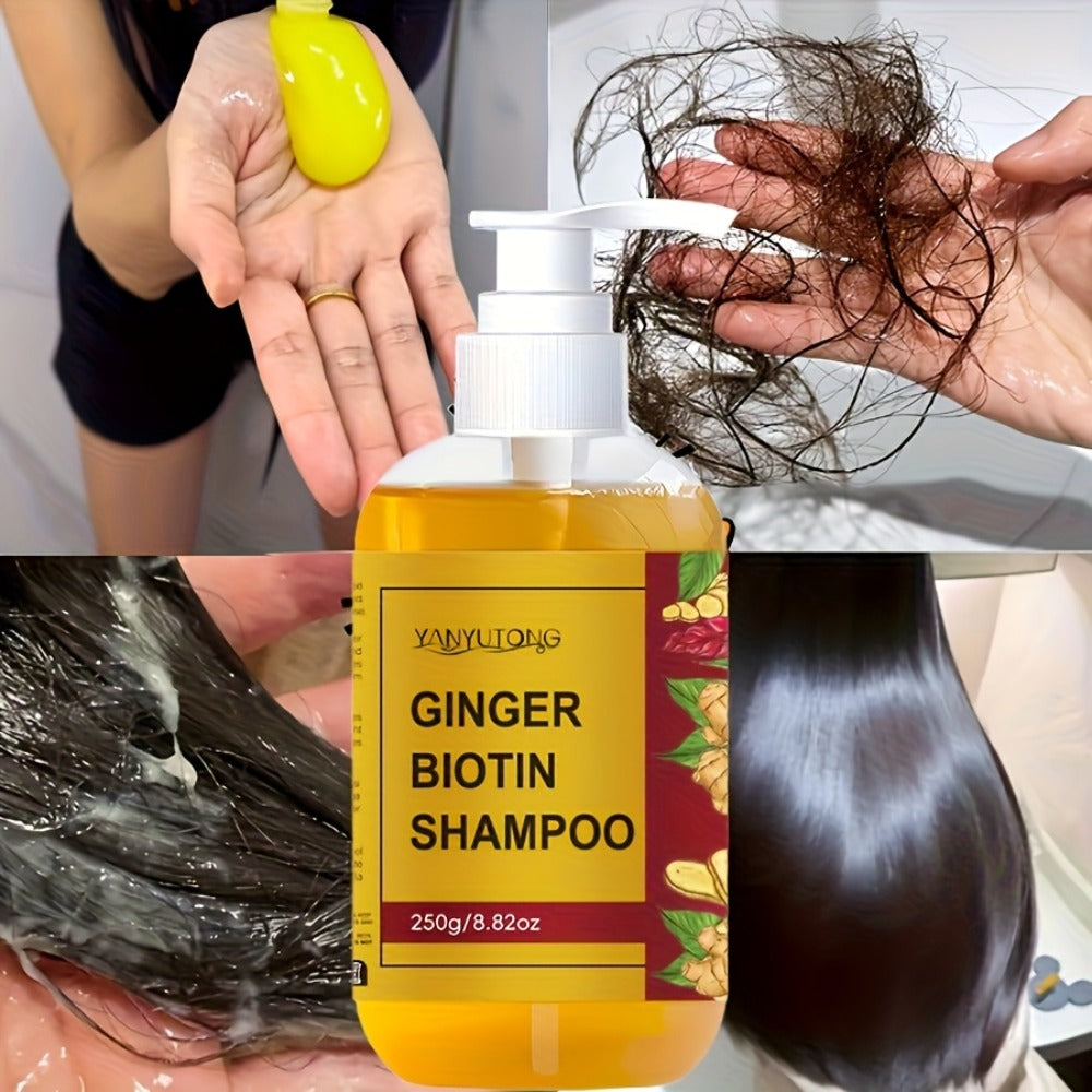 Ginger Biotin Shampoo 250g with Vitamin B7 for Hair Growth, Deep Cleansing, Anti-Breakage, Anti-Split Ends