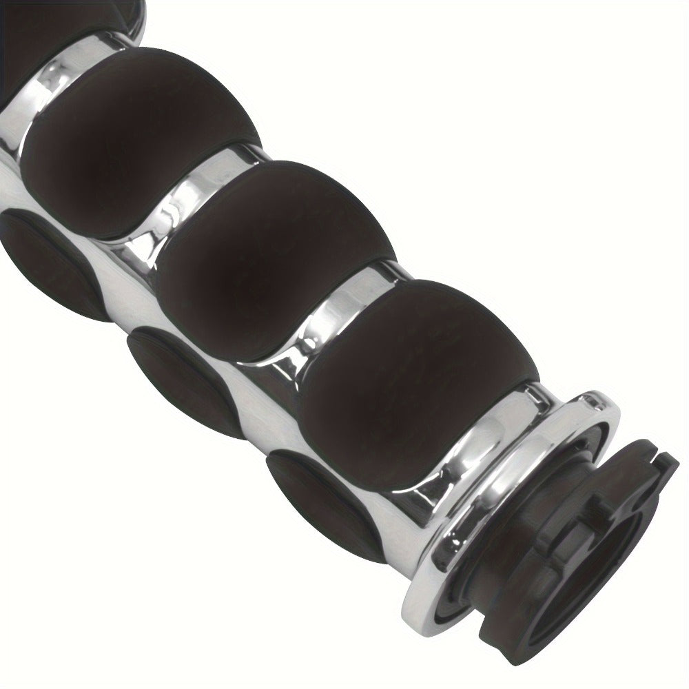 Harley Davidson Handlebar Grips 1-Inch Chrome Rubber Spike Non-Slip, CNC Aluminum & PVC Gel Rubber, Fits Sportster Dyna Touring VRSC XL XR