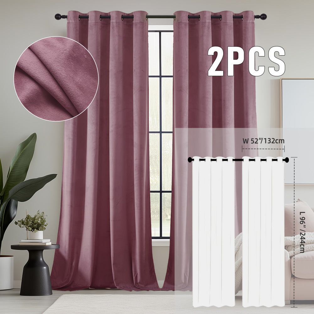 Velvet Room Darkening Curtains 2 Panels, Grommet Top Thermal Insulated Soundproof Blackout Curtains for Living Room Bedroom