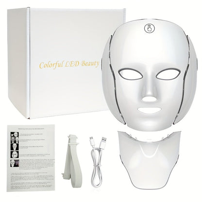 LED Light Therapy Facial Mask 7-Color USB Rechargeable, Face Neck Acne Rejuvenation Skincare Device