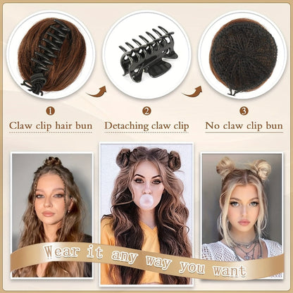Mini Donut Bun Hairpiece with Cat Ears Claw Clip Messy Bun Synthetic Fiber Instant Updo – 2 Pcs Set for Women Girls All Hair Types Natural