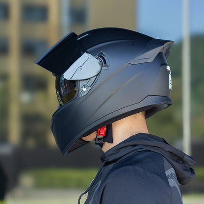 Motorcycle Helmet Crown Racing Full-Face Black Shell with Clear and Tinted Shields, M-XL Sizes and Padded Interior