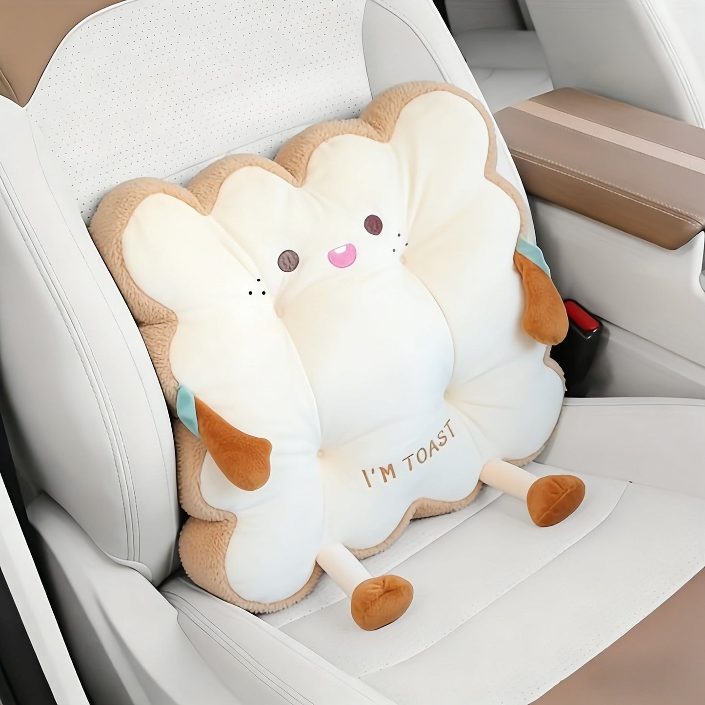 Kawaii Plush Toast Cushion Cute Bread Shaped Seat Pillow Funny Face Expression Soft Stuffed Food Pillow for Office Chair Car Sofa Bedroom
