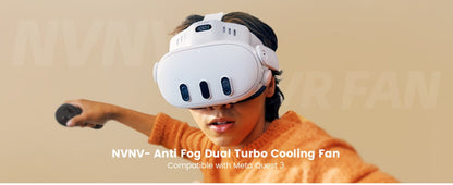 Meta Quest 3 VR Cooling Fan with Anti-Fog Face Pad – Dual Turbo 3-Speed 1000mAh Battery Breathable Face Interface Replacement