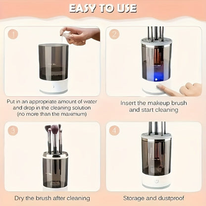 Electric Makeup Brush Cleaner & Dryer USB Powered Automatic Spinner Fast Drying Odorless Transparent Design Dual-Section Brush Holder Beauty