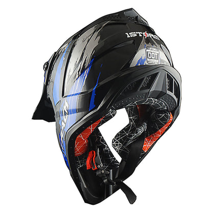 Motorcycle Helmet 1STORM Dirt-Bike Full-Face Shell with Peak Visor, XS-XXL Sizes, Padded Liner and Graphic Styles